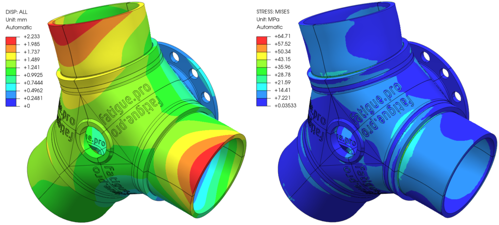 Deformation and Mises stress at wind turbine hub FEM PrePoMax